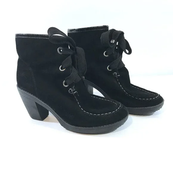 Black Lace Up Ankle Boots Women 8.5 Suede Chunky Heel, R2 by Report - Picture 2 of 9